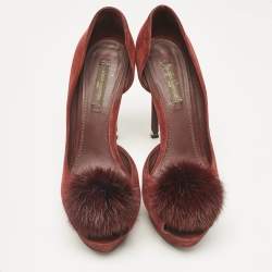 Louis Vuitton Burgundy Suede and Mink Fur D'orsay Platform Pumps Size 37.5