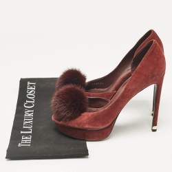 Louis Vuitton Burgundy Suede and Mink Fur D'orsay Platform Pumps Size 37.5