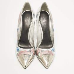 Louis Vuitton Silver Patent Leather Chérie Pointed Toe Pumps Size 38.5