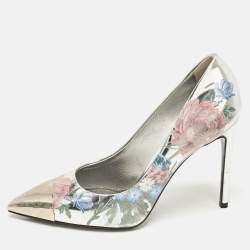 Louis Vuitton Silver Patent Leather Chérie Pointed Toe Pumps Size 38.5
