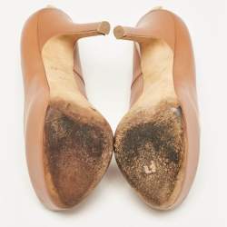 Pre Owned Louis Vuitton Brown Leather Oh Really! Peep Toe Platform Pumps Size 37.5