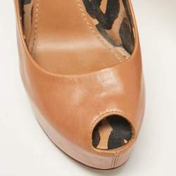 Pre Owned Louis Vuitton Brown Leather Oh Really! Peep Toe Platform Pumps Size 37.5