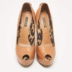 Pre Owned Louis Vuitton Brown Leather Oh Really! Peep Toe Platform Pumps Size 37.5
