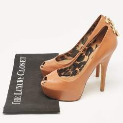 Pre Owned Louis Vuitton Brown Leather Oh Really! Peep Toe Platform Pumps Size 37.5