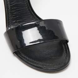 Louis Vuitton Black Patent Leather Flower Heel Ankle Strap Sandals Size 39