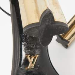 Louis Vuitton Black Patent Leather Flower Heel Ankle Strap Sandals Size 39