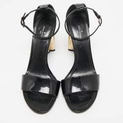 Louis Vuitton Black Patent Leather Flower Heel Ankle Strap Sandals Size 39
