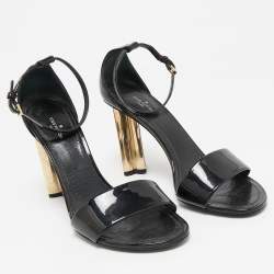 Louis Vuitton Black Patent Leather Flower Heel Ankle Strap Sandals Size 39