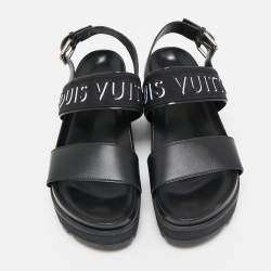 Louis Vuitton Black Leather Platform Laureate Slingback Sandals Size 38