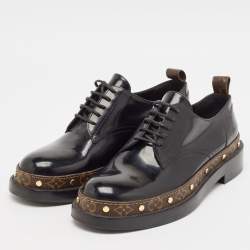 Louis Vuitton Black/Brown Monogram Canvas And Patent Leather Derby Size 39.5