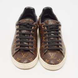 Louis Vuitton Brown/Black Monogram Canvas and Patent Leather Frontrow Sneakers Size 36