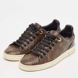 Louis Vuitton Brown/Black Monogram Canvas and Patent Leather Frontrow Sneakers Size 36