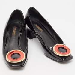 Louis Vuitton Black Patent Leather Block Heel Pumps Size 37