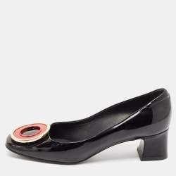 Louis Vuitton Black Patent Leather Block Heel Pumps Size 37