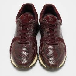Louis Vuitton Burgundy Calf Hair and Python Leather Run Away Lace Up Sneakers Size 36.5