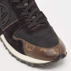 Louis Vuitton Black/Brown Mesh and Monogram Canvas Run Away Sneakers Size 38.5