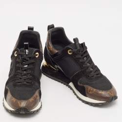 Louis Vuitton Black/Brown Mesh and Monogram Canvas Run Away Sneakers Size 38.5