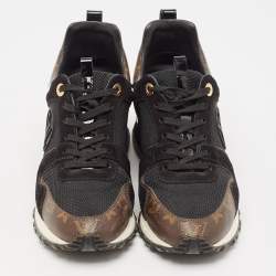 Louis Vuitton Black/Brown Mesh and Monogram Canvas Run Away Sneakers Size 38.5