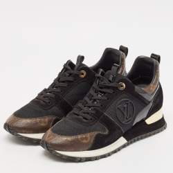 Louis Vuitton Black/Brown Mesh and Monogram Canvas Run Away Sneakers Size 38.5