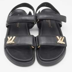 Louis Vuitton Black Leather Sunset Slingback Sandals Size 39