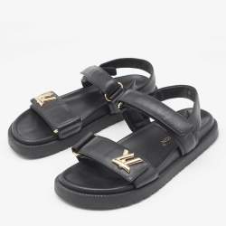 Louis Vuitton Black Leather Sunset Slingback Sandals Size 39