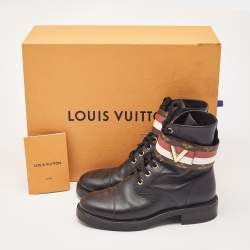 Louis Vuitton Black Leather Wonderland Flat Ranger Combat Boots Size 36