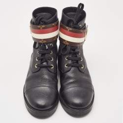 Louis Vuitton Black Leather Wonderland Flat Ranger Combat Boots Size 36