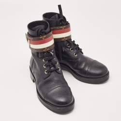 Louis Vuitton Black Leather Wonderland Flat Ranger Combat Boots Size 36