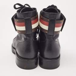 Louis Vuitton Black Leather Wonderland Flat Ranger Combat Boots Size 36