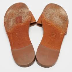 Louis Vuitton Brown Leather Lock It Flat Slides Size 38