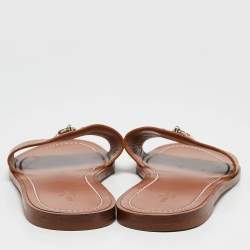 Louis Vuitton Brown Leather Lock It Flat Slides Size 38