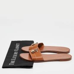 Louis Vuitton Brown Leather Lock It Flat Slides Size 38