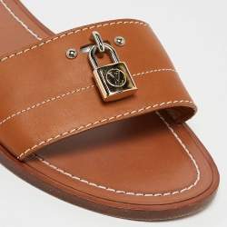 Louis Vuitton Brown Leather Lock It Flat Slides Size 38