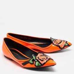 Louis Vuitton Orange Patent Leather Stephen Sprouse Rose Ballet Flats Size 35.5