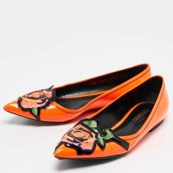 Louis Vuitton Orange Patent Leather Stephen Sprouse Rose Ballet Flats Size 35.5