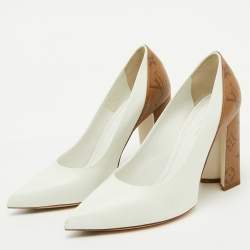 Pre Owned Louis Vuitton White/Brown Leather and Monogram Canvas Matchmake Pumps Size 37
