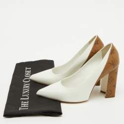 Pre Owned Louis Vuitton White/Brown Leather and Monogram Canvas Matchmake Pumps Size 37