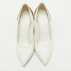 Pre Owned Louis Vuitton White/Brown Leather and Monogram Canvas Matchmake Pumps Size 37
