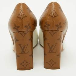 Pre Owned Louis Vuitton White/Brown Leather and Monogram Canvas Matchmake Pumps Size 37