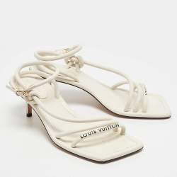 Louis Vuitton Cream Leather Ankle Wrap Sandals Size 37