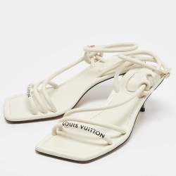 Louis Vuitton Cream Leather Ankle Wrap Sandals Size 37