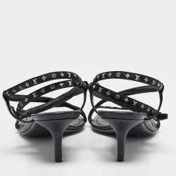 Louis Vuitton Black Canvas and Leather Ankle Strap Sandals Size 36.5