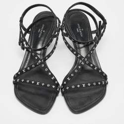 Louis Vuitton Black Canvas and Leather Ankle Strap Sandals Size 36.5