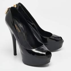 Pre Owned حذاء كعب عالي لويس فيتون أوه ريلي ! جلد أسود لامع مقاس 37.5