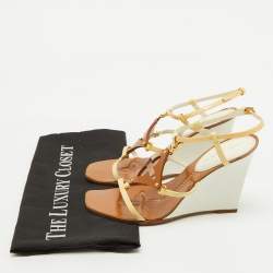 مملوكة مسبقًا Louis Vuitton Cream/Brown Patent Leather Capricieuse Monogram Wedge Sandals Size 36.5