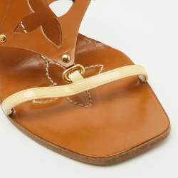 مملوكة مسبقًا Louis Vuitton Cream/Brown Patent Leather Capricieuse Monogram Wedge Sandals Size 36.5