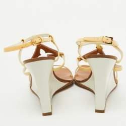 مملوكة مسبقًا Louis Vuitton Cream/Brown Patent Leather Capricieuse Monogram Wedge Sandals Size 36.5