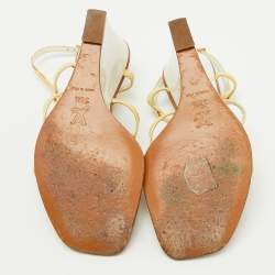 مملوكة مسبقًا Louis Vuitton Cream/Brown Patent Leather Capricieuse Monogram Wedge Sandals Size 36.5