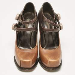 Louis Vuitton Brown/Beige Leather Block Heel Pumps Size 38