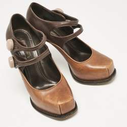 Louis Vuitton Brown/Beige Leather Block Heel Pumps Size 38